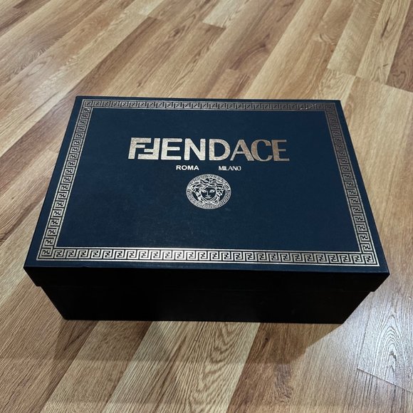 Fendace Fendi Versace Match Suede Sneakers Chunky Skate White Gold Size 37 Women - Picture 6 of 15